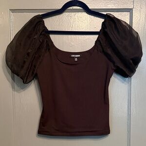 Steve Madden Black Puff Sleeve Top